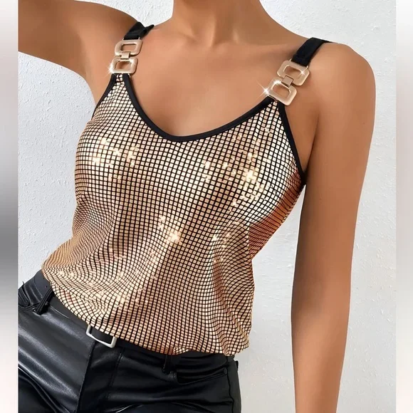 40. Sleeveless Halter Neck Tank Top - Elegant Solid Color Stretchy Fabric, - Picture 1 of 2